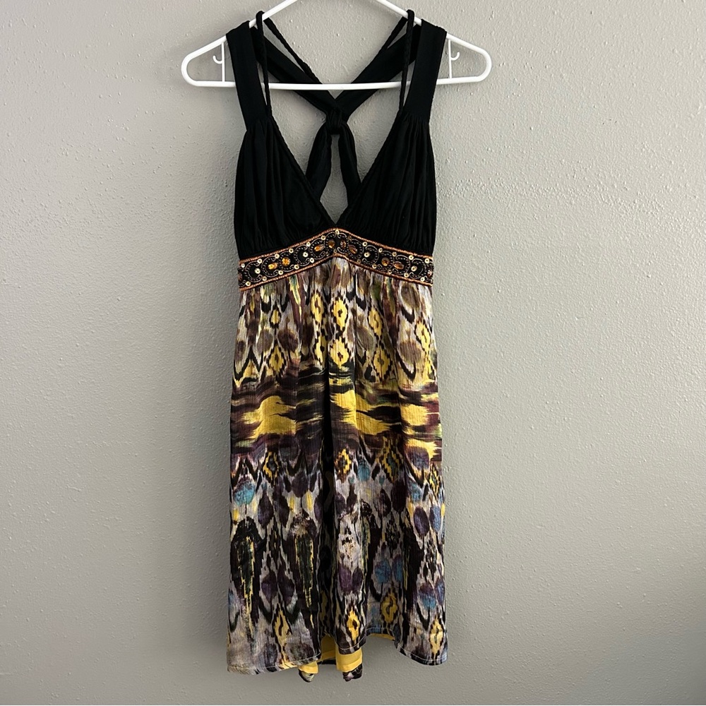 Y2K Arden B. Silk Babydoll Mini Tank Dress Size M Rhinestone Sequin Embellished